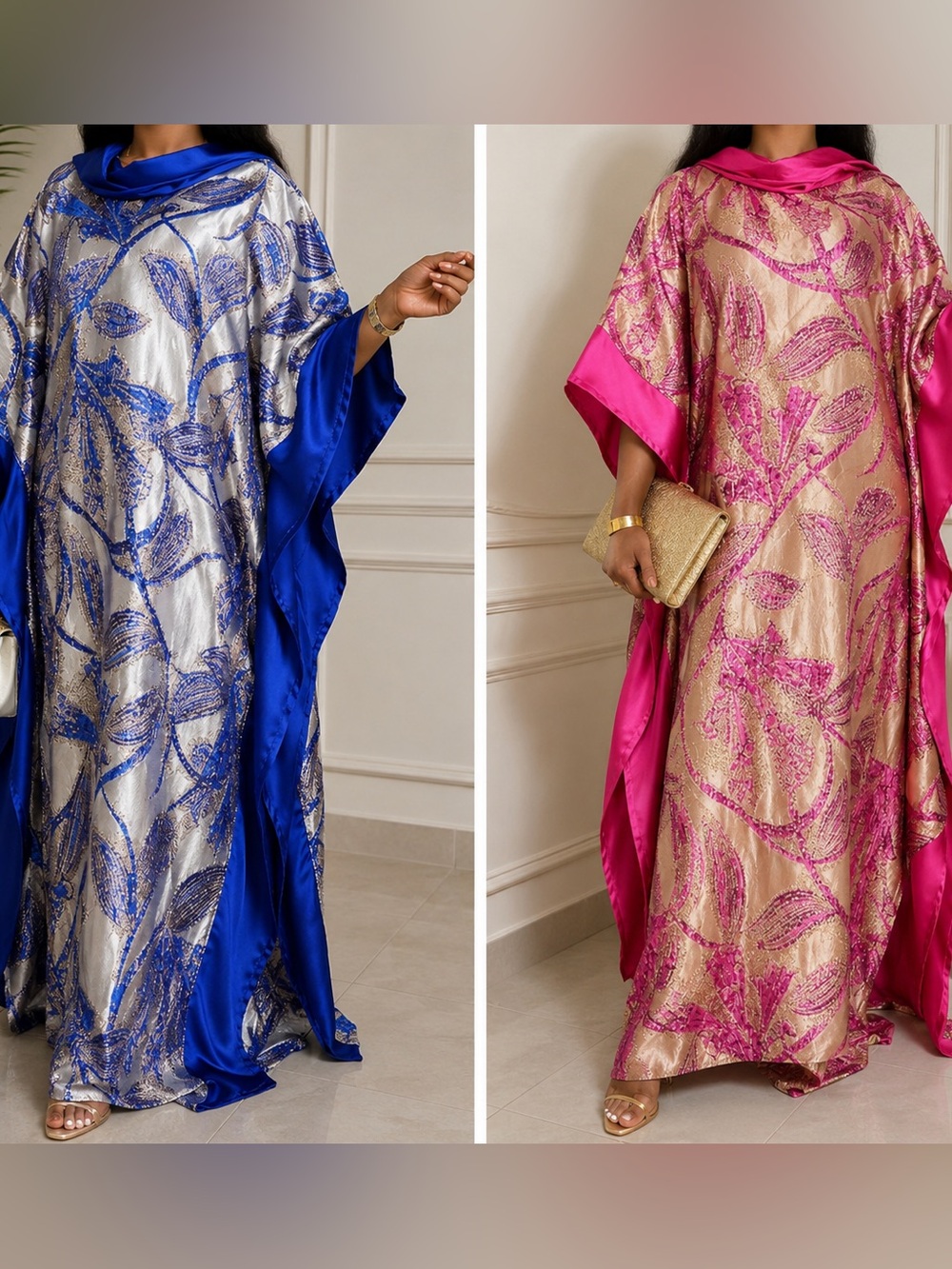 Elegant Women’s African Jacquard Kaftan Dress with Headwrap Fancy Party Gown